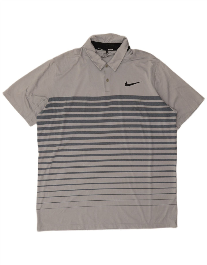 Nike Polo Dri Fit XL Gris Rayé Polyester Homme