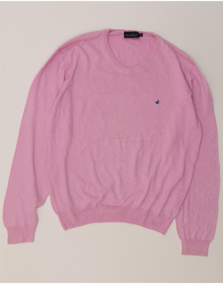 Brooksfield Pull Col V Homme IT 48 Coton Rose Moyen