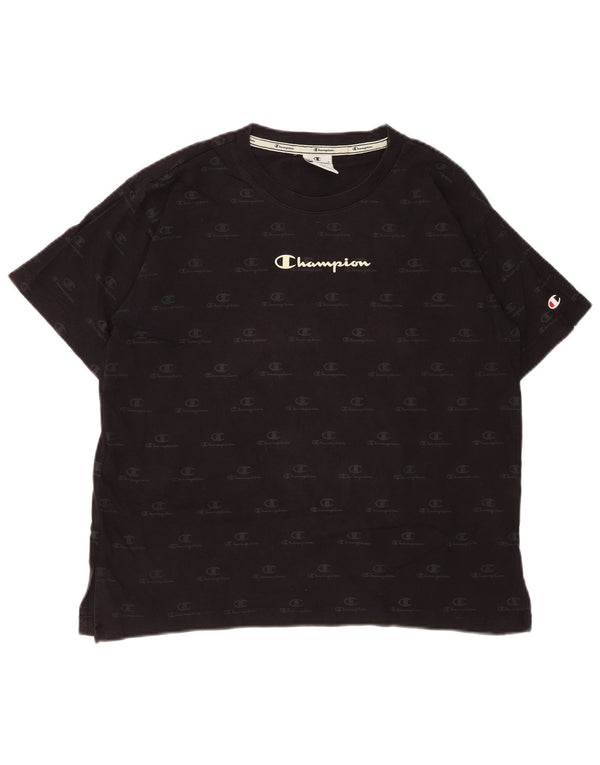 CHAMPION T-shirt graphique surdimensionné pour femme UK 10 petit coton noir
