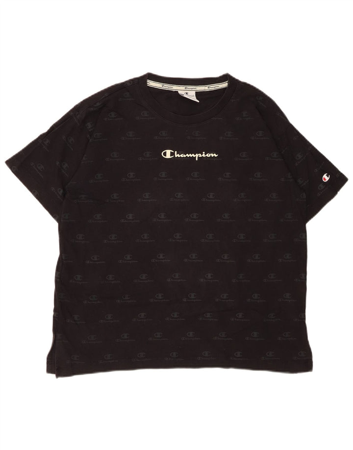 CHAMPION T-shirt graphique surdimensionné pour femme UK 10 petit coton noir