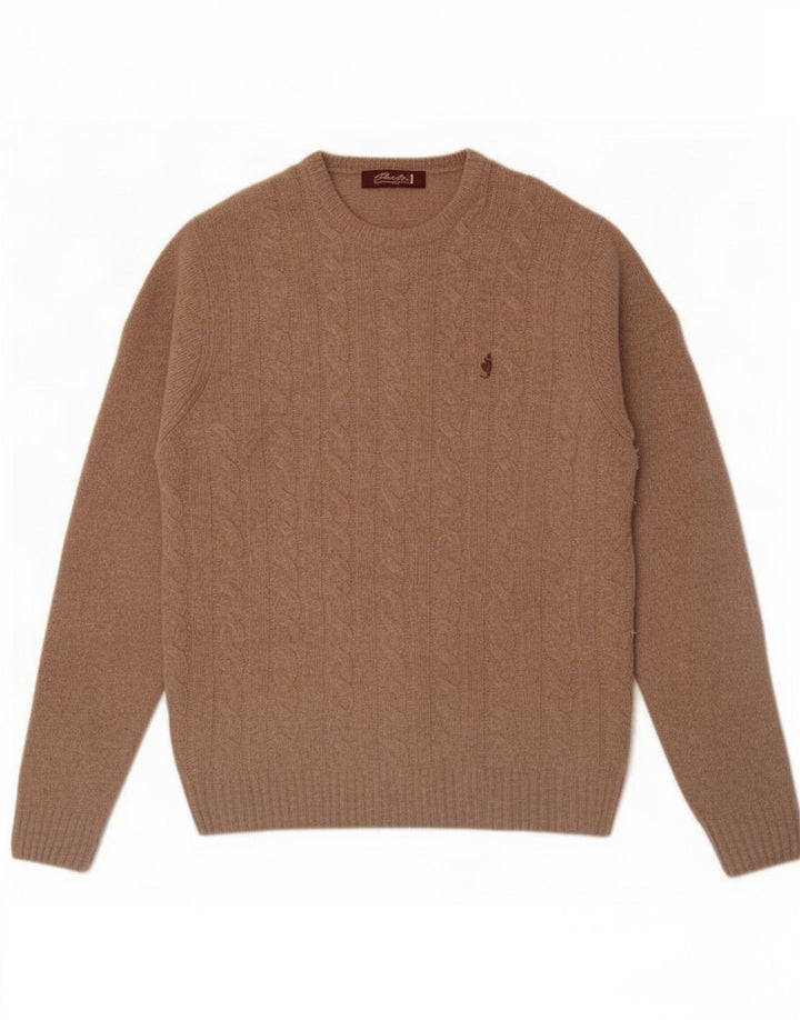 Marlboro Classics Pull à col rond pour homme en laine d'agneau beige