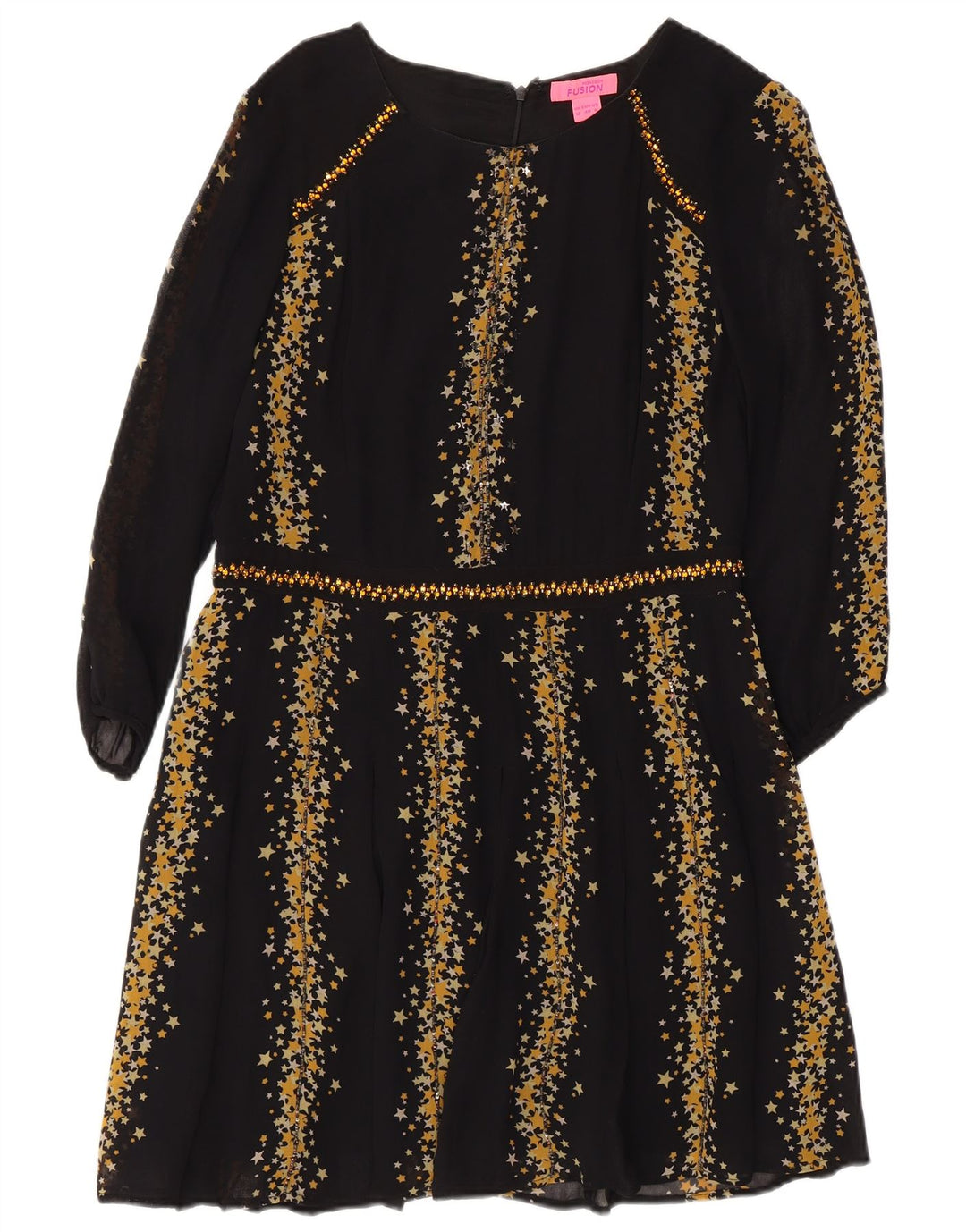 MONSOON Robe trapèze à manches 3/4 à motif abstrait pour femme UK 12 Noir moyen