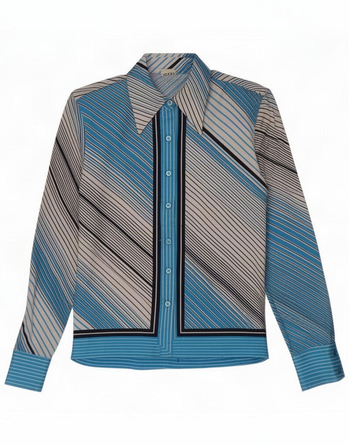 Chemise femme vintage IT 46 Large Bleu Rayé Polyester