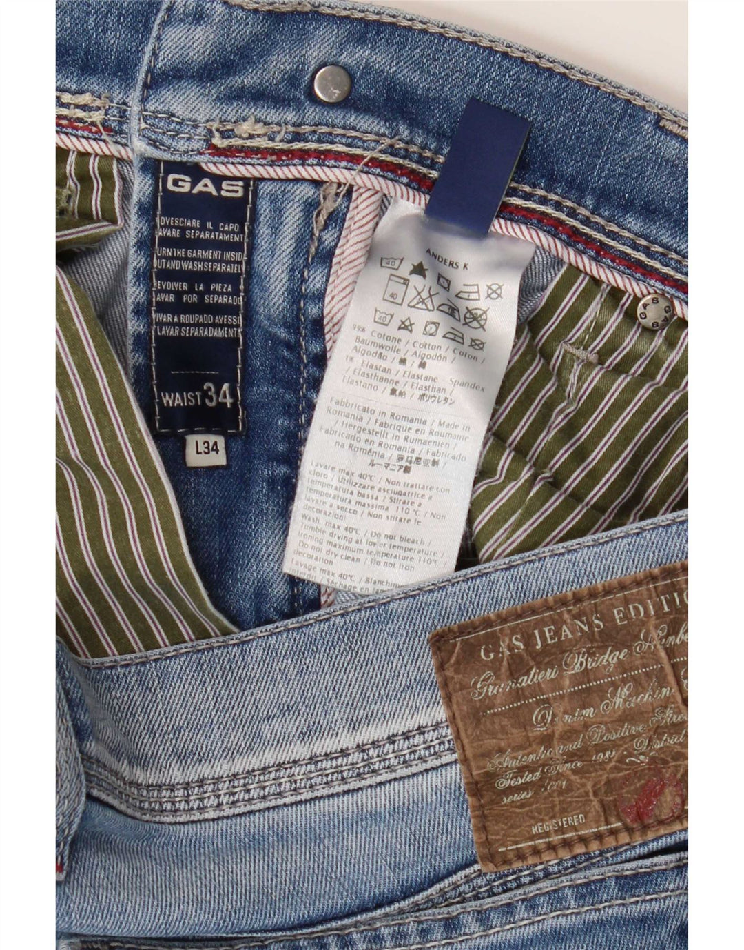 Gas Jean slim vieilli pour homme W34 L34 en coton bleu