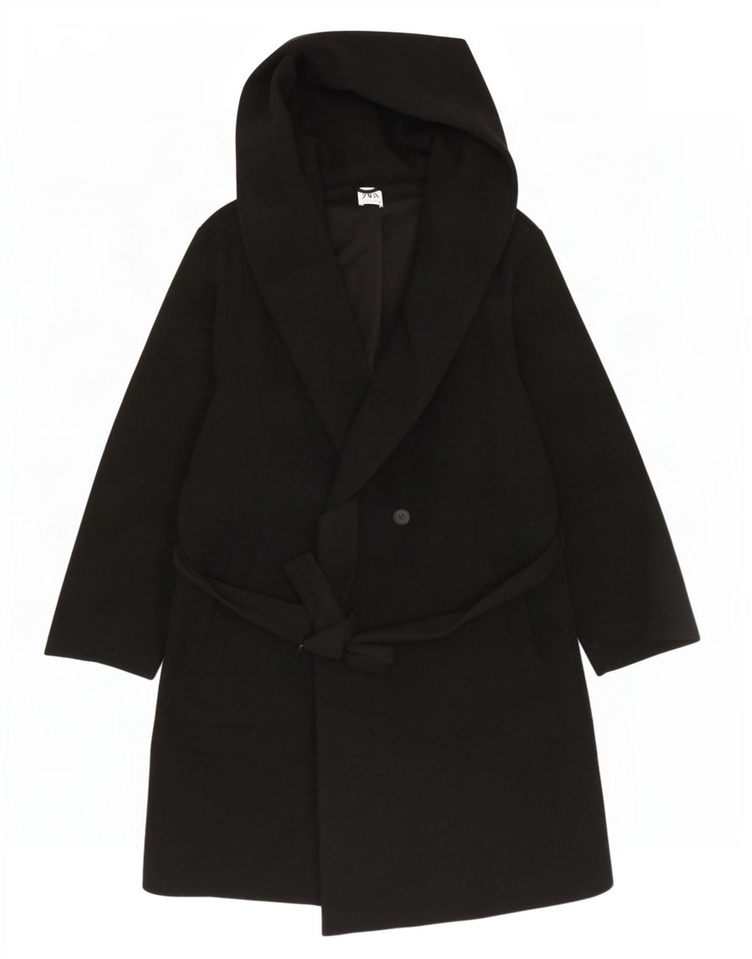Zara Manteau à capuche double boutonnage pour femme UK 18 XL Noir Polyester