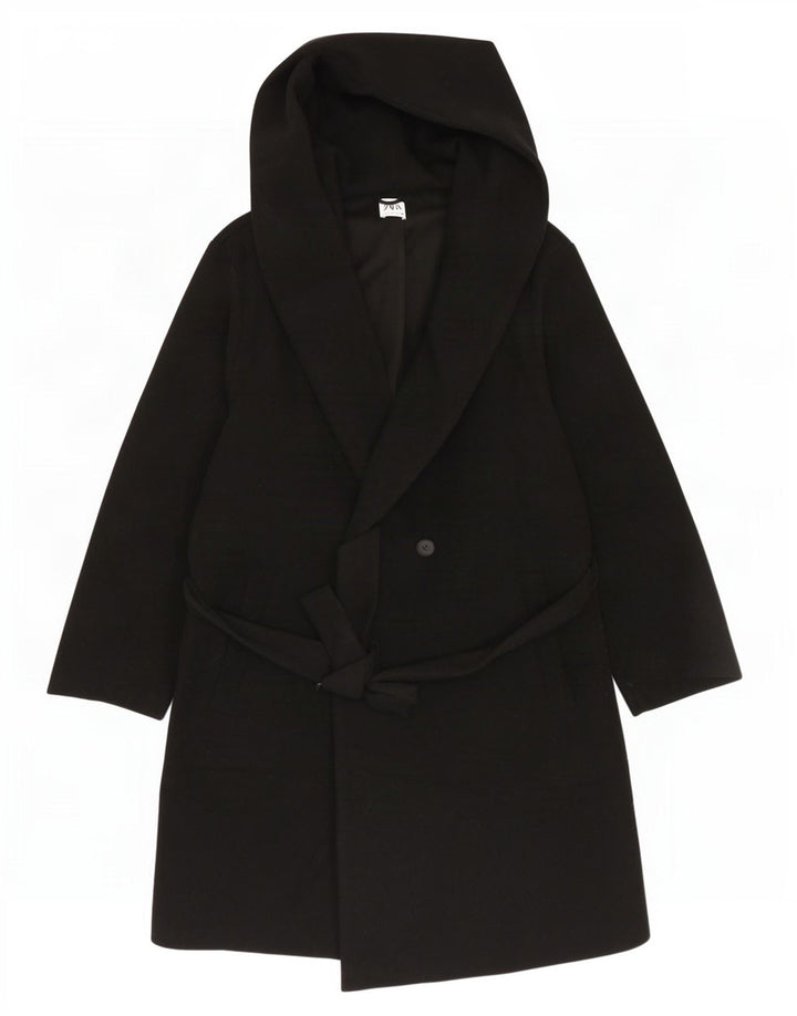 Zara Manteau à capuche double boutonnage pour femme UK 18 XL Noir Polyester