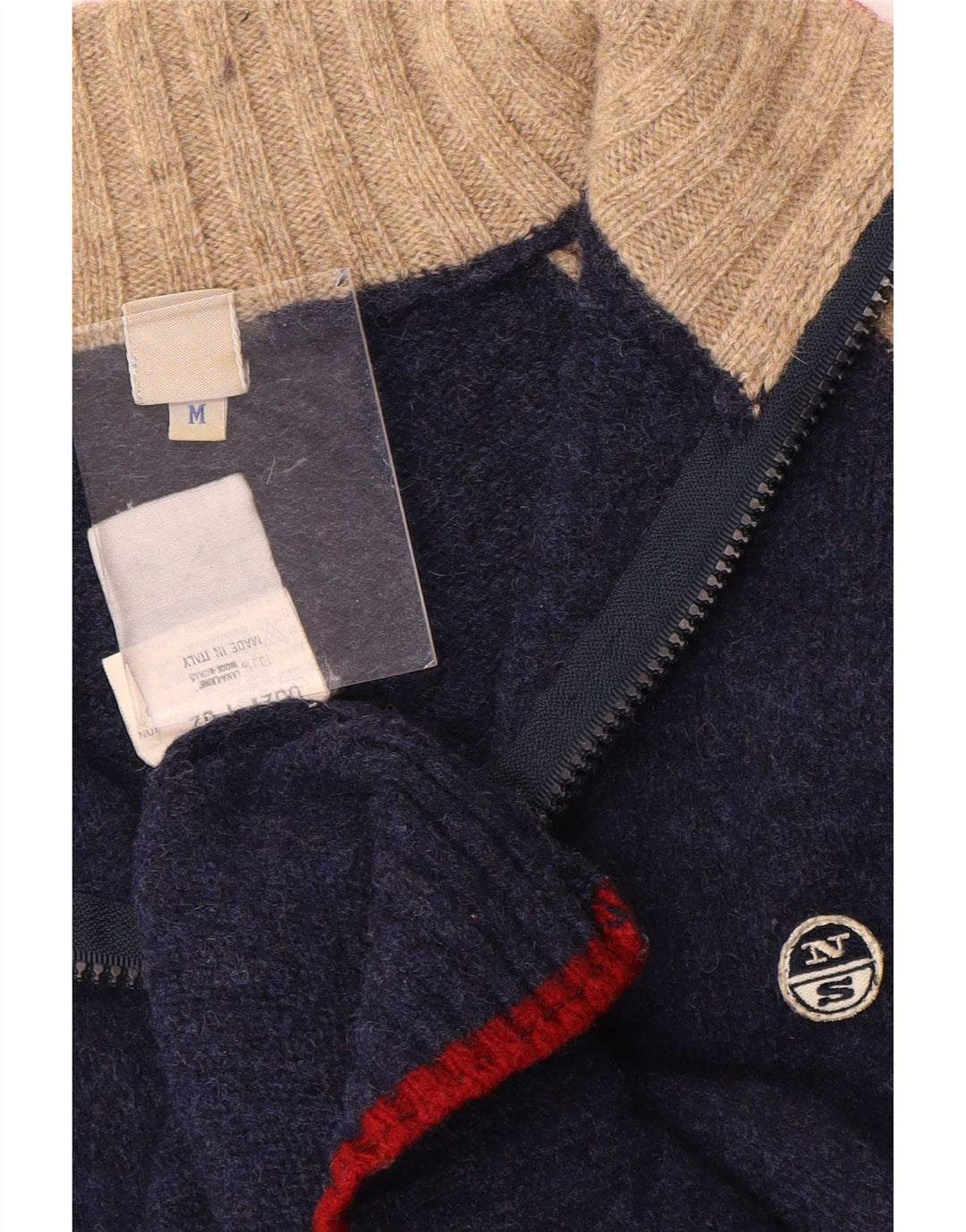 North Sails Pull à col zippé pour homme en laine color block bleu marine moyen