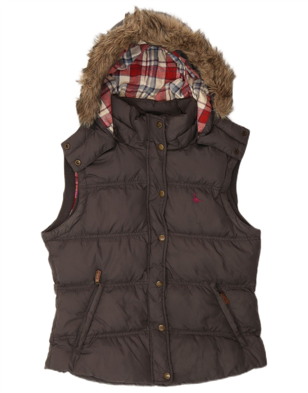 JACK WILLS Gilet rembourré à capuche pour femme UK 12 Nylon gris moyen