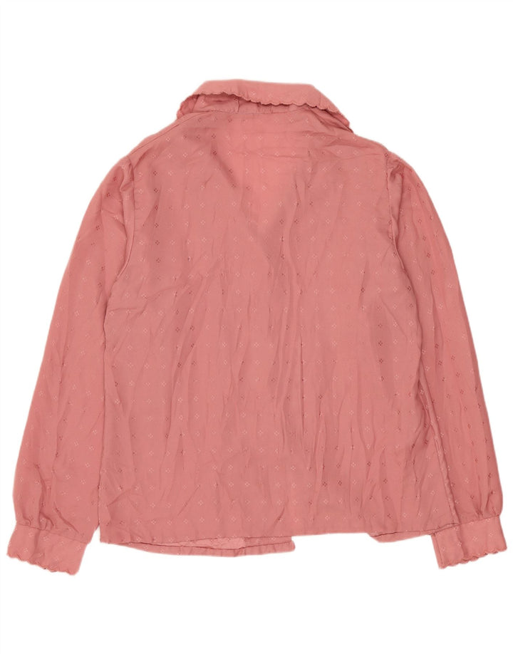 VINTAGE Chemisier Femme Top UK 14 Grand Rose Géométrique