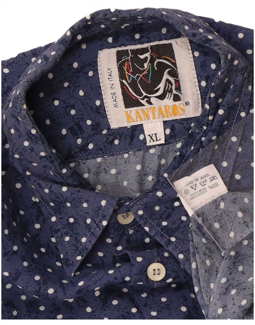 KANTAROS Chemise à Manches Courtes Homme XL Bleu Marine Pois Viscose