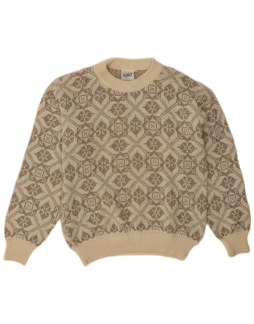 Ciao Pull col rond homme XL laine géométrique beige