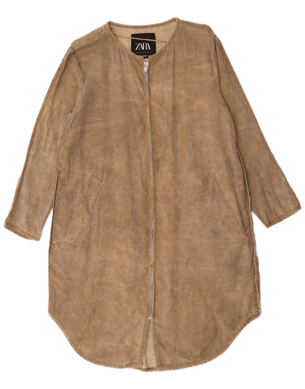 Zara Robe droite surdimensionnée à manches longues pour femme UK 10 Petit Lyocell Beige
