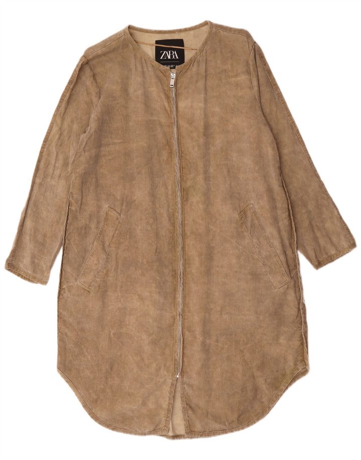 Zara Robe droite surdimensionnée à manches longues pour femme UK 10 Petit Lyocell Beige