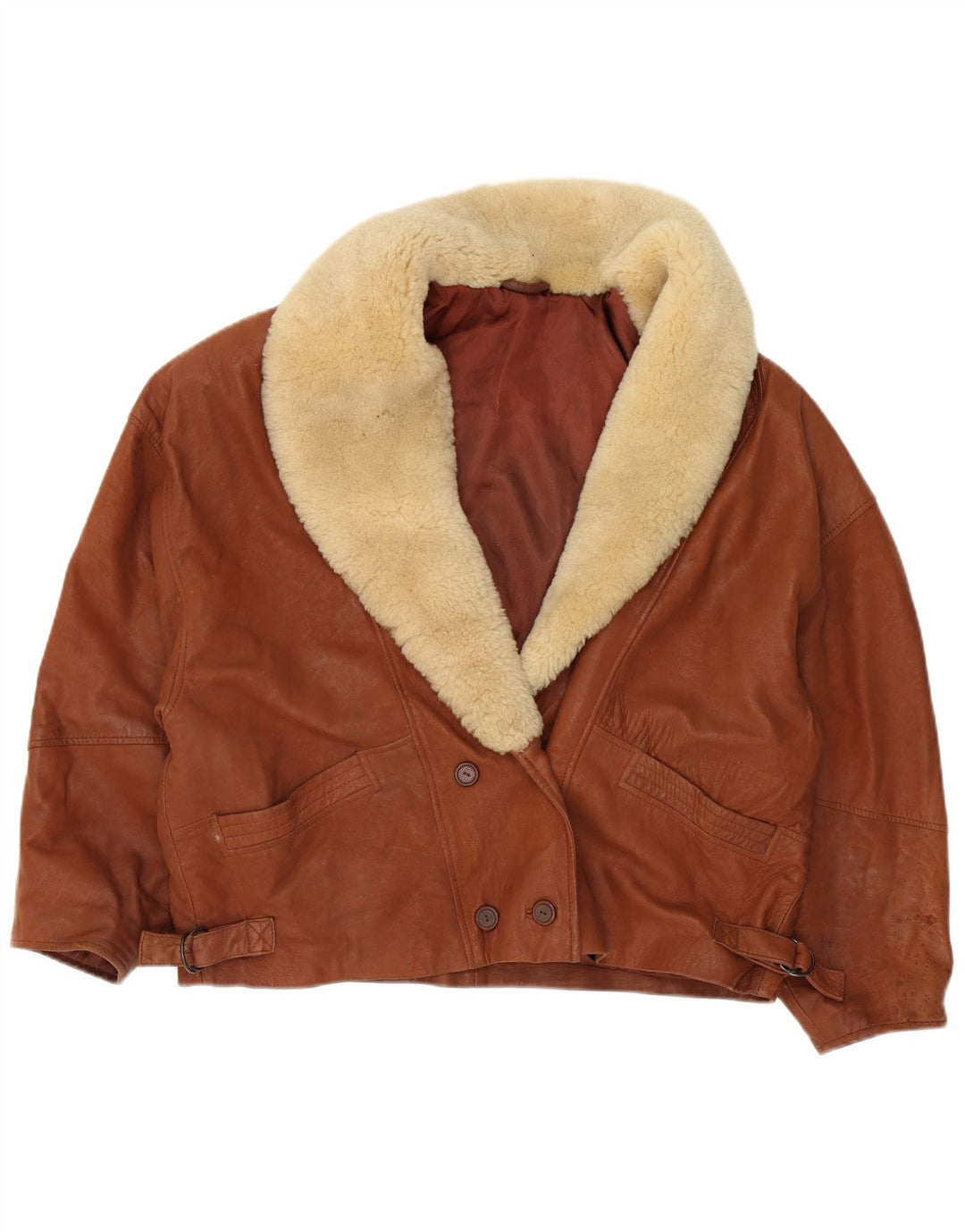 ST MICHAEL Veste courte à double boutonnage pour femme UK 18 XL Cuir marron