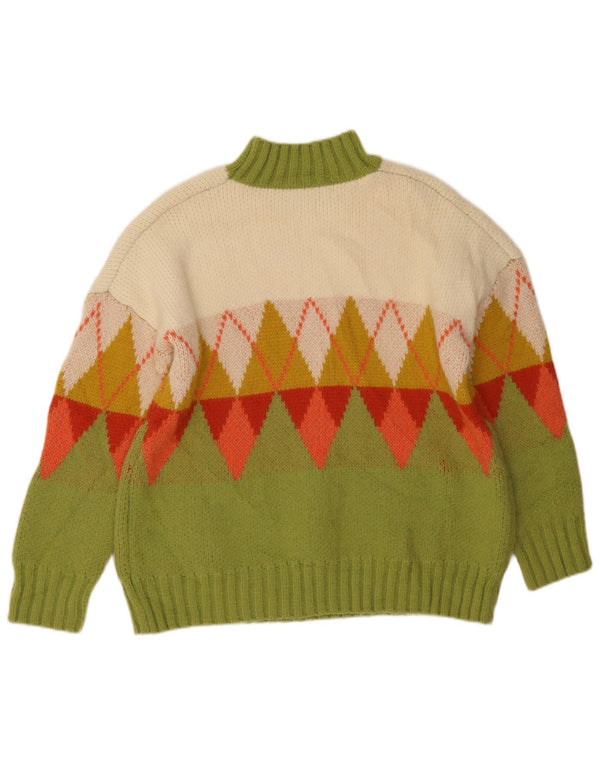Vintage Womens Turtle Neck Jumper Sweater UK 18 XL Green Argyle/Diamond
