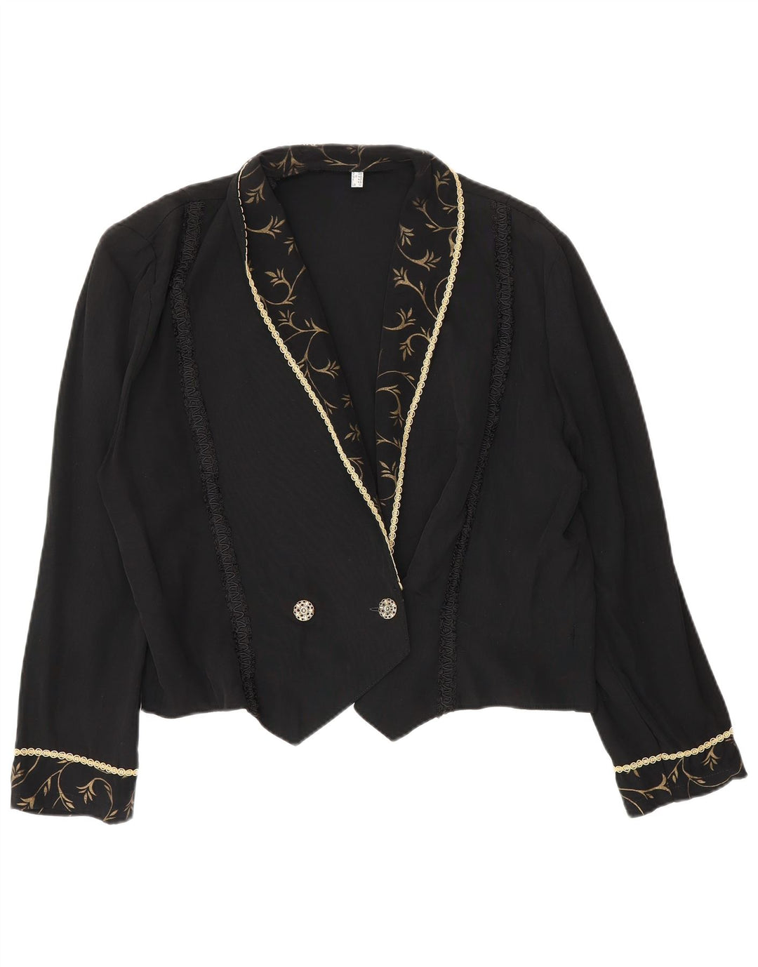 vintage Femmes Crop Double Breasted Blazer Veste UK 12 Moyen Noir Floral