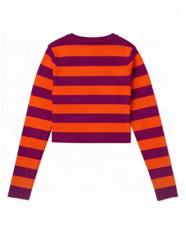 Zara Womens Crop Boat Neck Jumper Sweater UK 8 Small Violet Rayé Viscose