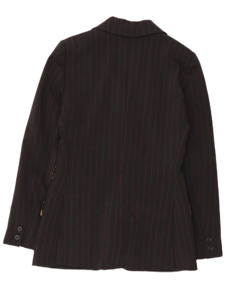 vintage Femme 2 Bouton Blazer Veste IT 42 Moyen Noir Rayé