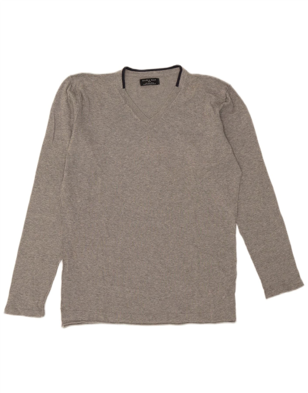 Zara Pull col V pour homme en coton gris Taille L
