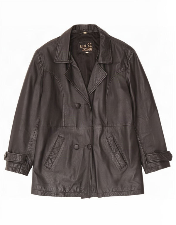 veste en cuir surdimensionnée femme vintage UK 10 Petit Noir