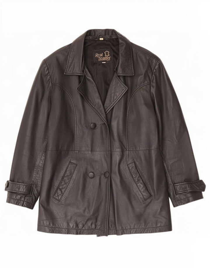 veste en cuir surdimensionnée femme vintage UK 10 Petit Noir