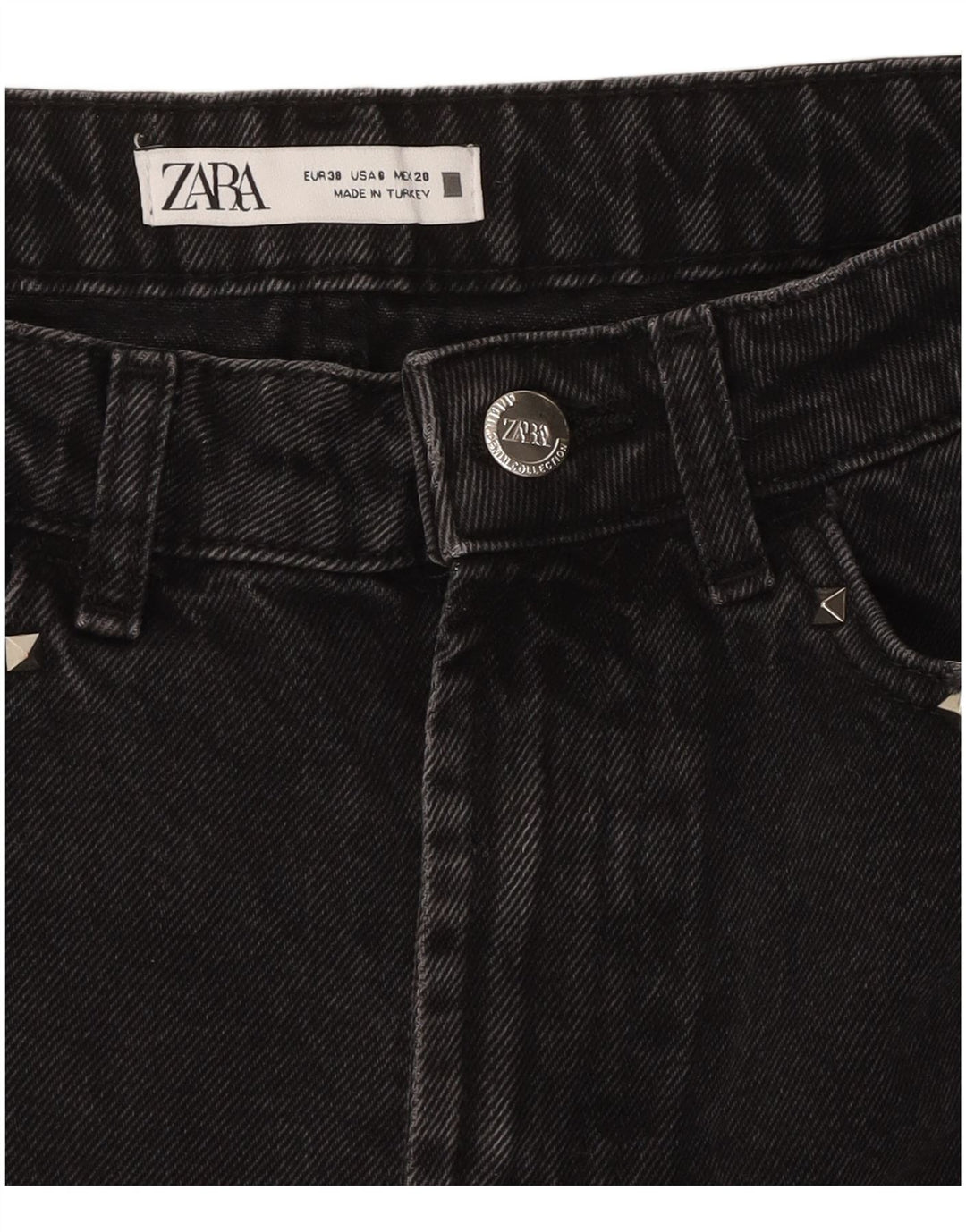ZARA Short en jean vieilli pour femme EU 38 Small W28 Noir