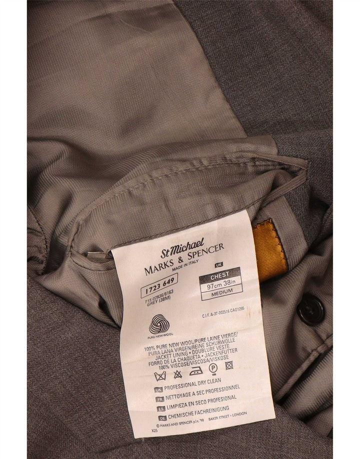 Marks & Spencer Veste blazer à 3 boutons pour homme UK 38 Gris moyen Laine vierge