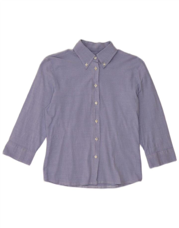 Benetton Chemise à manches 3/4 pour femme UK 10 Small Bleu Coton