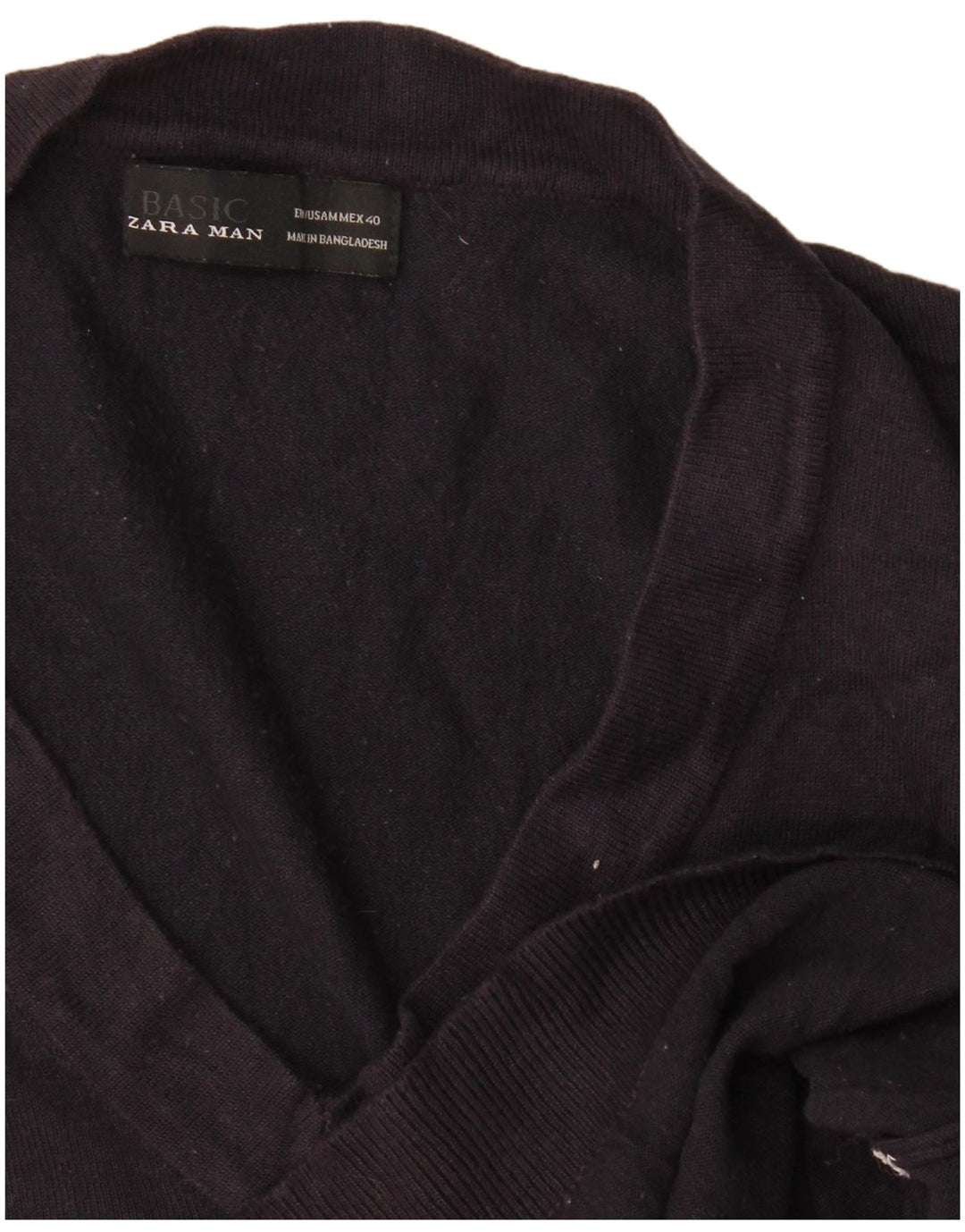 Zara Pull Col V Homme Bleu Marine Moyen