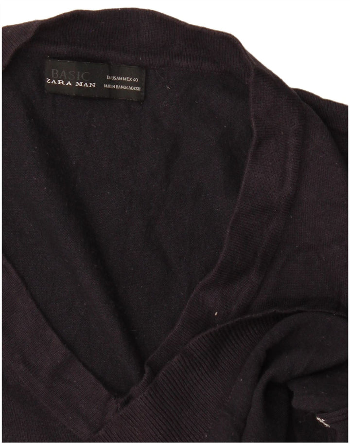 Zara Pull Col V Homme Bleu Marine Moyen