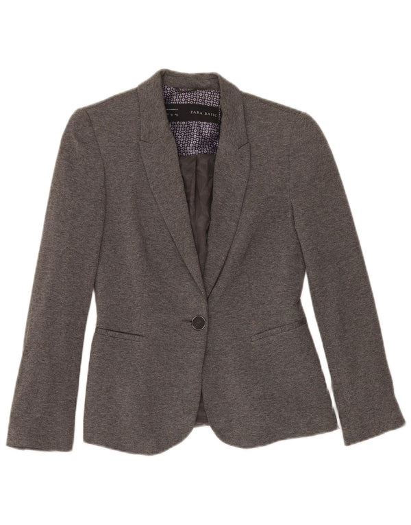 Zara Veste Blazer 1 Bouton Femme UK 6 XS Gris Viscose