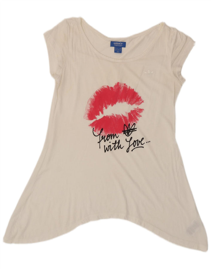 ADIDAS Tunique asymétrique graphique pour femme UK 8 Petit coton blanc