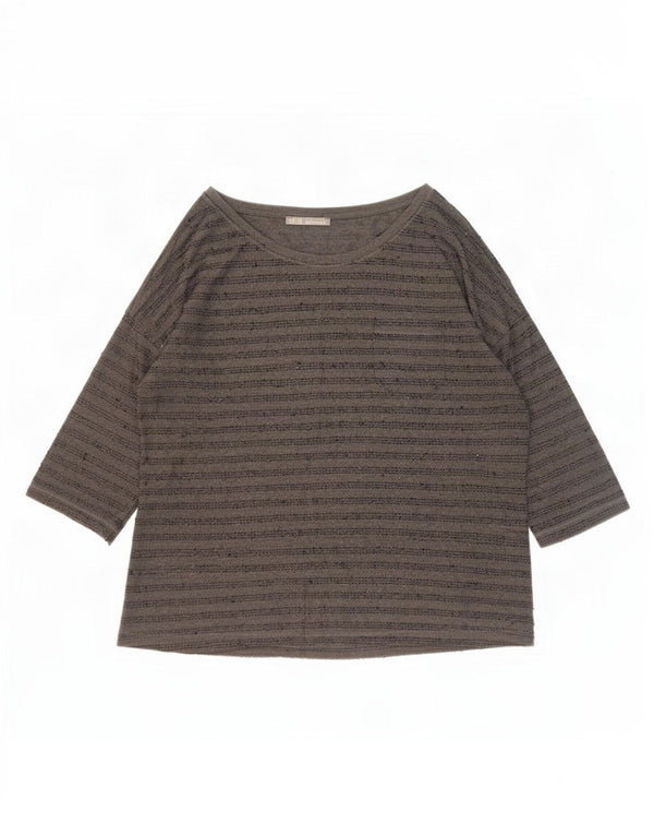 Zara Femme Top Manches 3/4 UK 20 2XL Gris Rayé Polyester