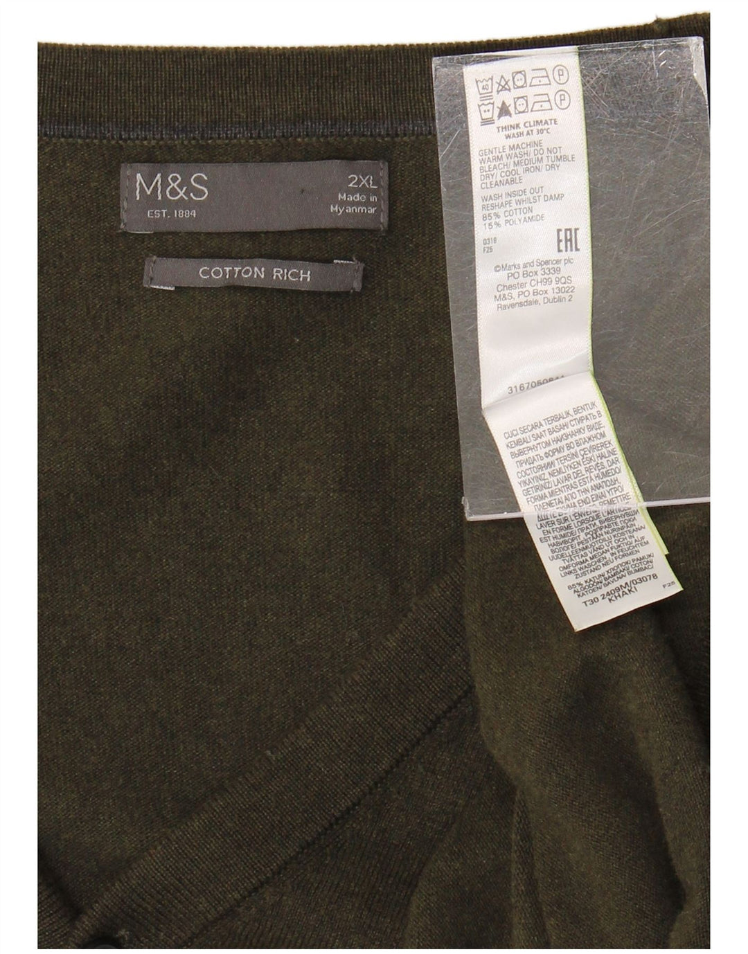 Marks & Spencer Cardigan pour homme en coton kaki 2XL