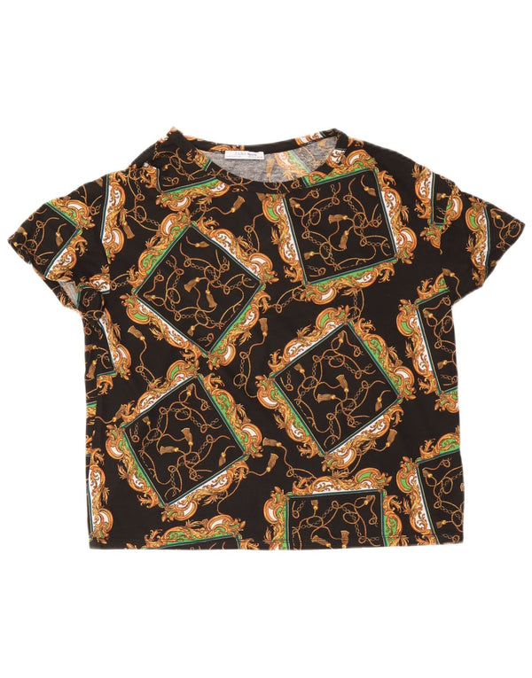 Zara T-shirt surdimensionné pour femme UK 10 Petit motif cachemire noir