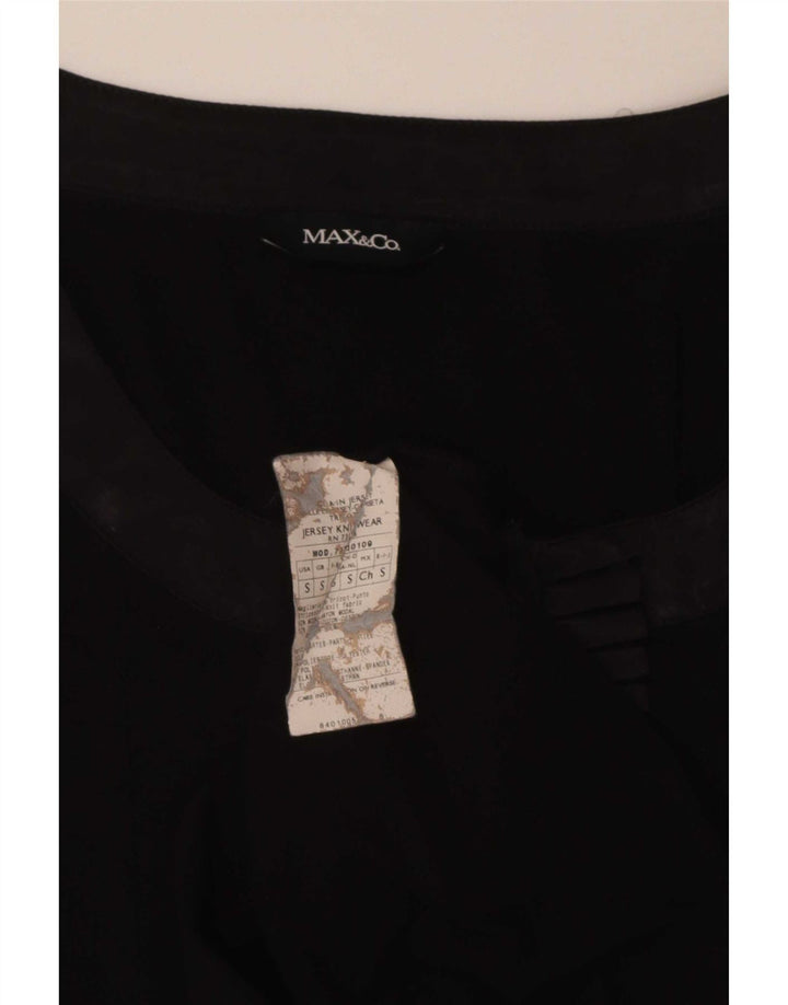 Max & Co. Haut à volants sur le devant pour femme, manches 3/4, UK 8, petit, noir, polyester
