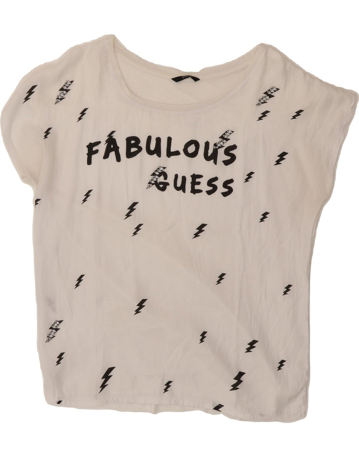 GUESS Womens Graphic T-Shirt Top UK 16 Large White Vintage Guess and Second-Hand Guess from Messina Hembry 