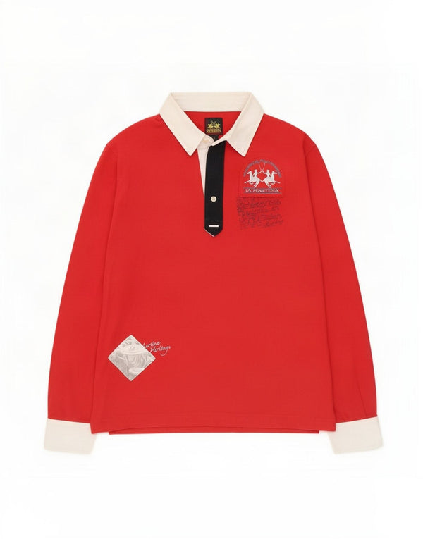 La Martina Polo de rugby à manches longues pour homme, grand color block rouge