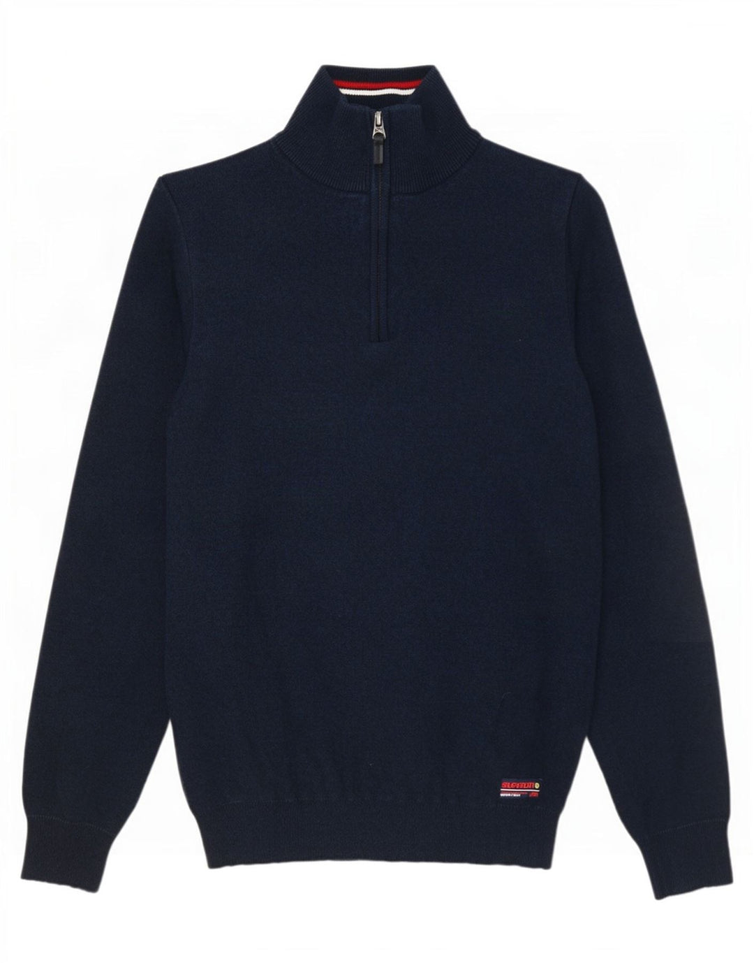 Superdry Homme Pull Col Zippé Petit Bleu Marine Coton
