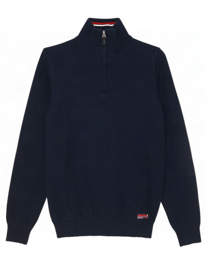 Superdry Homme Pull Col Zippé Petit Bleu Marine Coton