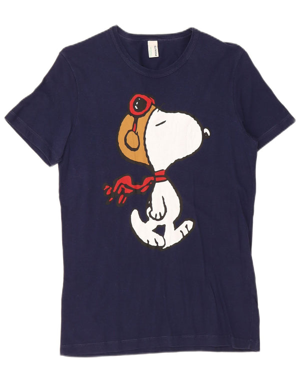 BENETTON Femmes Peanuts Graphic T-Shirt Top UK 10 Small Bleu Marine Coton