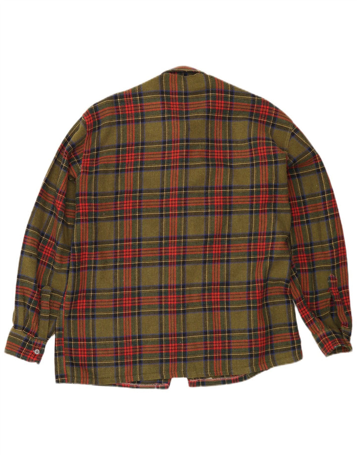 Chemise en flanelle vintage pour homme à carreaux kaki moyen