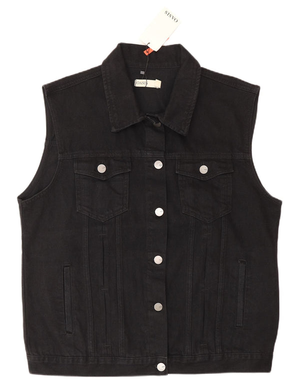 Oasis Gilet en jean pour femme UK 16 Large Noir Coton