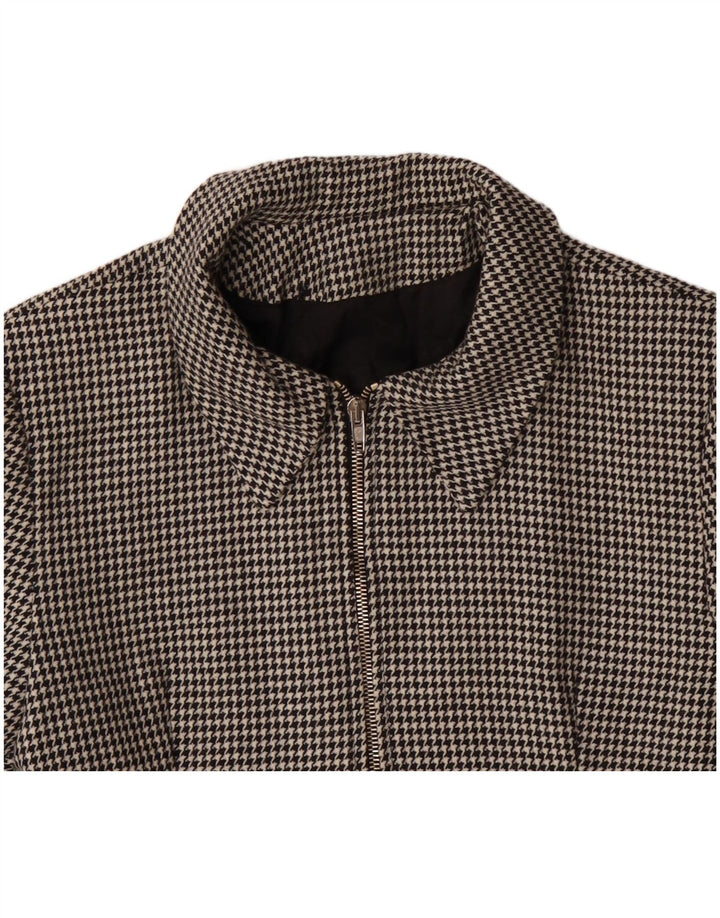 VINTAGE Veste Blazer Femme IT 42 Laine Pied-de-Poule Noir Moyen