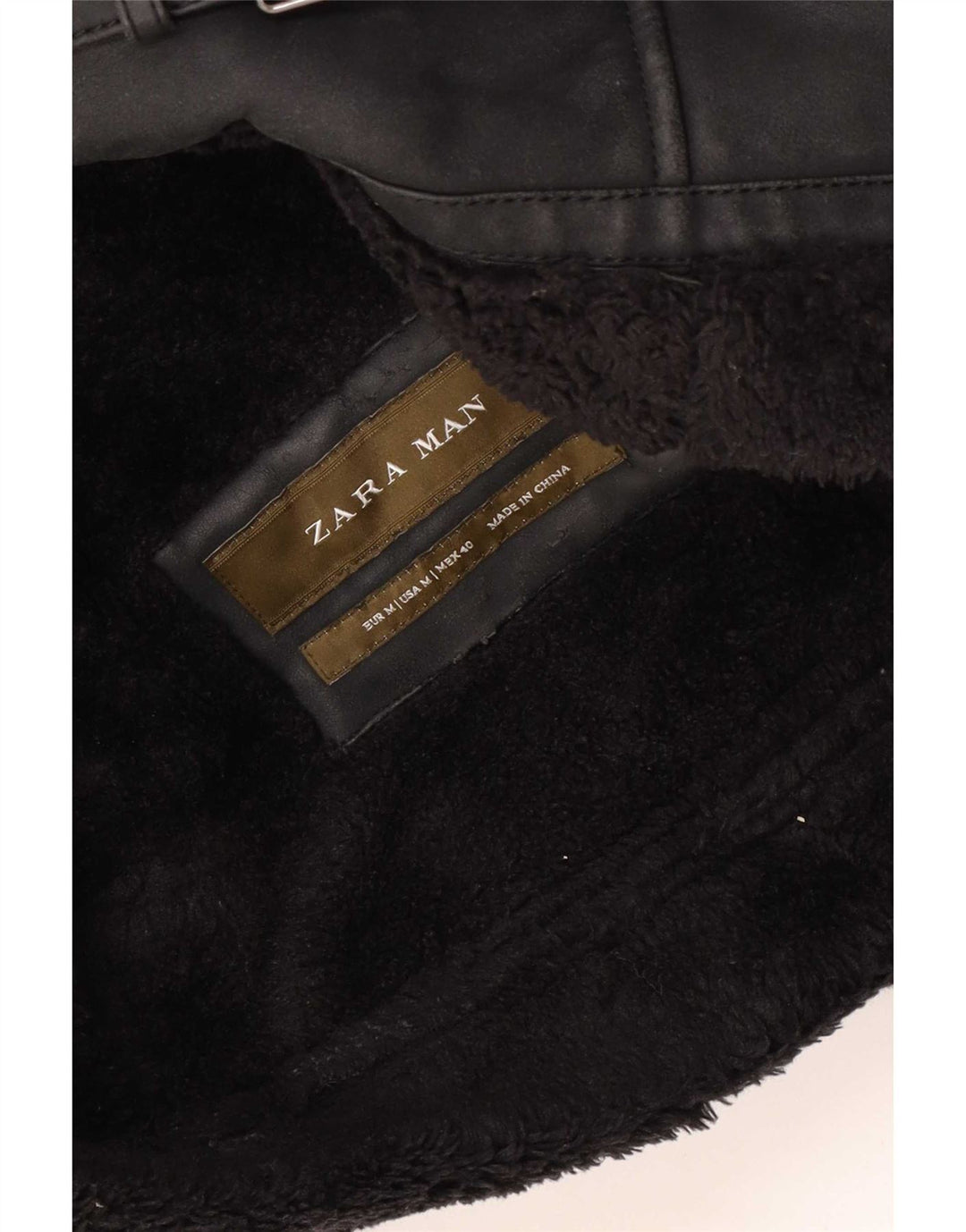 Zara Veste en peau de mouton pour homme UK 38 Medium Noir