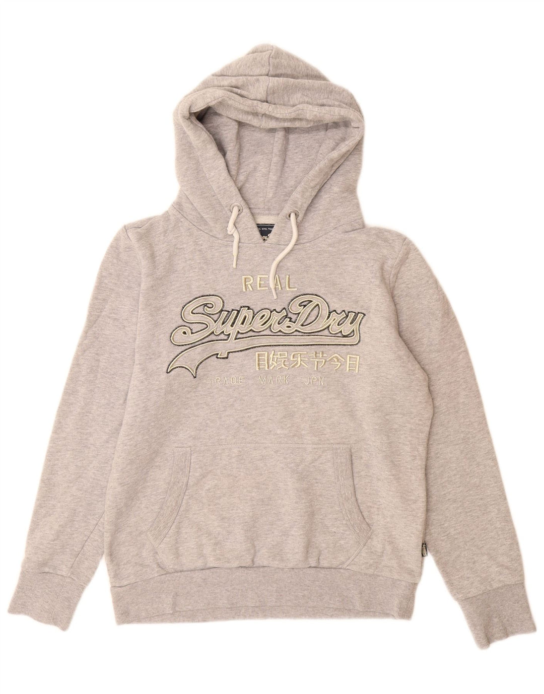 SUPERDRY Pull à capuche graphique pour femme UK 14 Grand coton moucheté gris
