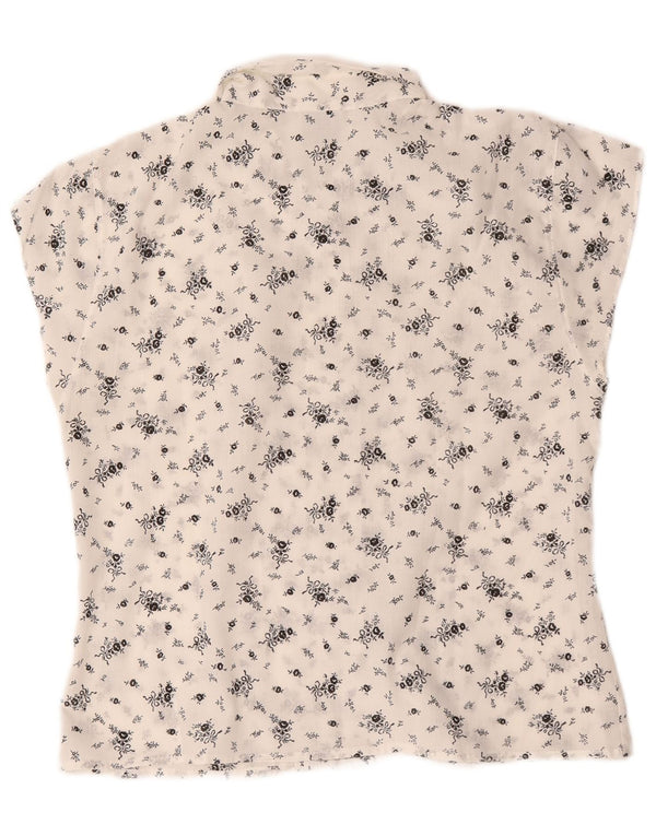 vintage Femme Chemise à manches courtes Blouse UK 14 Moyen Blanc Floral