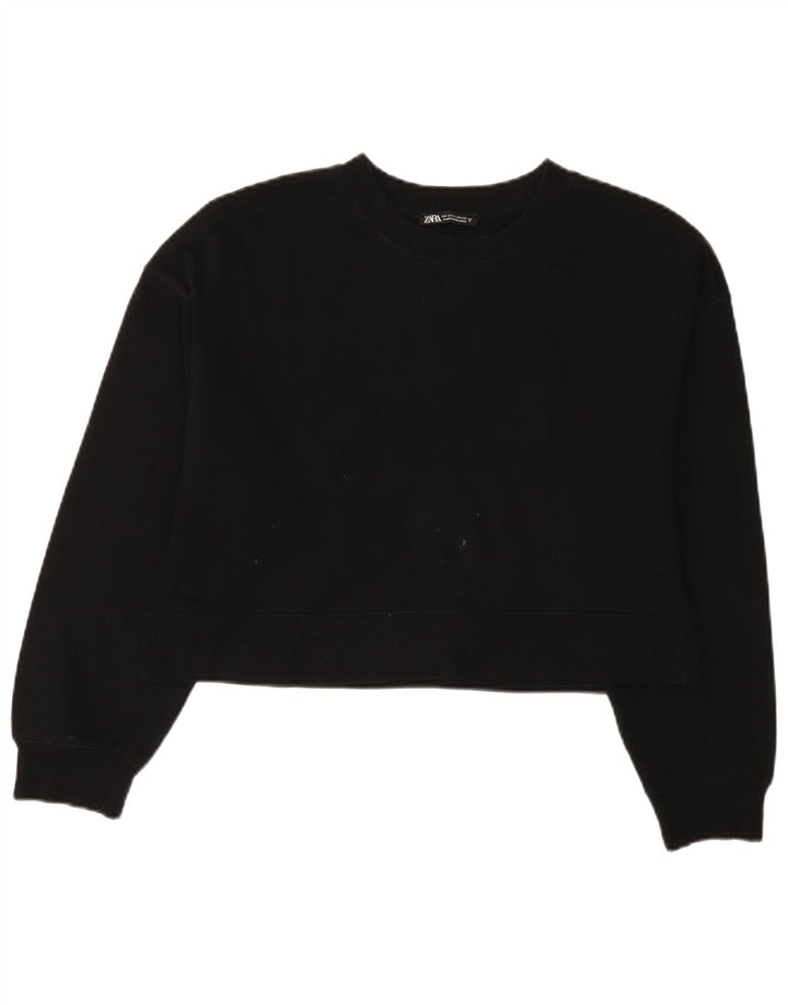 Zara Sweat-shirt court surdimensionné pour femme UK 10 Petit Noir