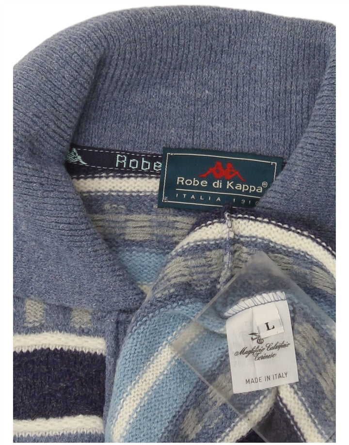 Kappa Pull à col polo pour homme en laine à rayures bleues
