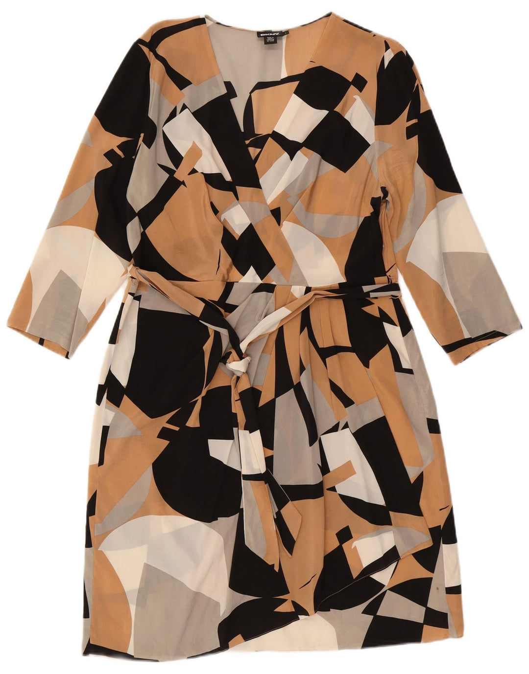 DKNY Robe fourreau à manches 3/4 pour femme UK 14 Large Multicolore Géométrique